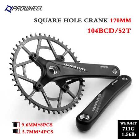 52T PROWHEEL Bicycle Square Hole Sprocket 104BCD 170mm