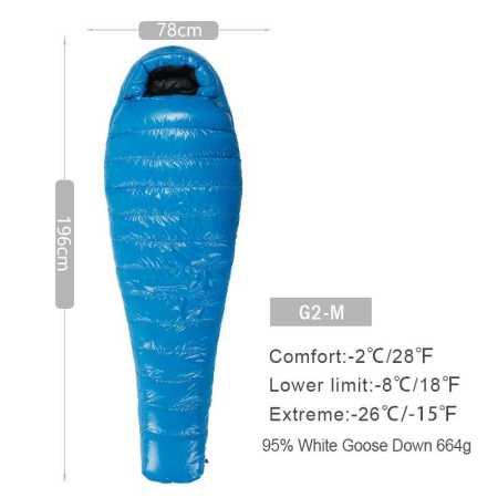 Aegismax G2 Medium Ultralght Down Sleeping Bag -8 to -2 Degrees