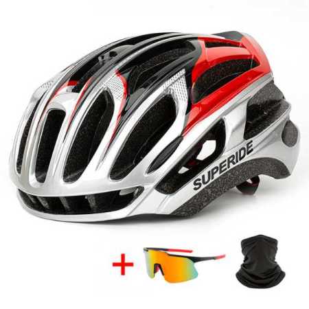 Bicycle Helmet  Sunglasses Neck Face Warmer Set Red Black Silver Colours