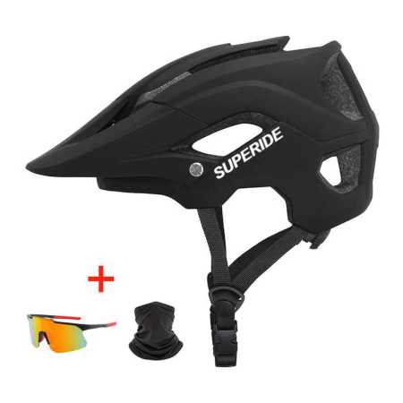 Black SUPERIDE Bike Helmet with Glass Neck and Face Warmer Combo