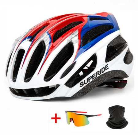 Cycling Helmet  Sunglasses Neck Face Warmer Set Blue Red White Colours