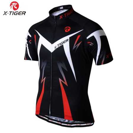 Cycling Shirt Black Red and White Quick Dry Fabric