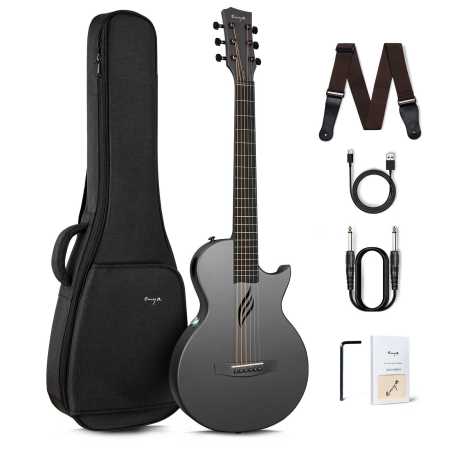 Enya NOVA GO SP1 Black Electric Guitar Smart Carbon Fiber Acoustic 35 Inch with Pickup, Case, Strap, 