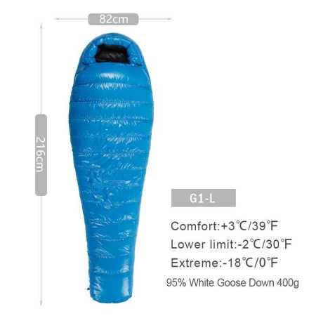 G1 Large Blue Down Sleeping Bag -2 to 3 Degrees 