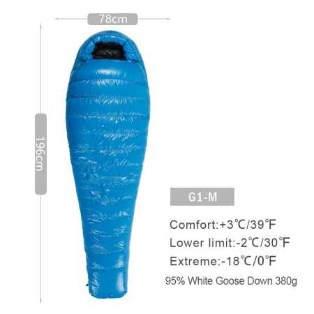 G1 Medium Blue Down Sleeping Bag -2 to 3 Degrees 