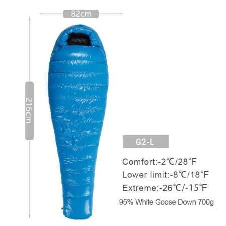 G2 Large Blue Ultralght Down Sleeping Bag -8 to -2 Degrees