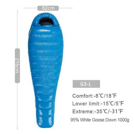G3 Blue Ultralight Down Sleeping Bag -15 to -8 Degrees Large