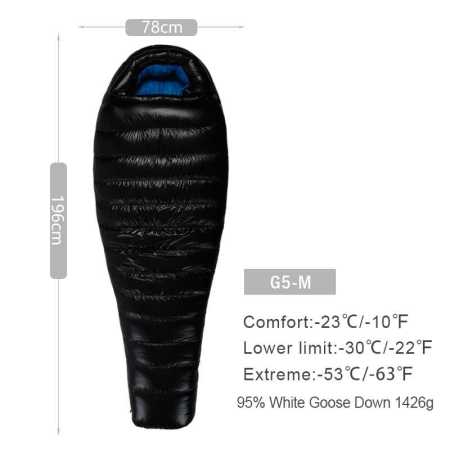 G5 Black Sleeping Bag Medium -30 to -23 Degrees
