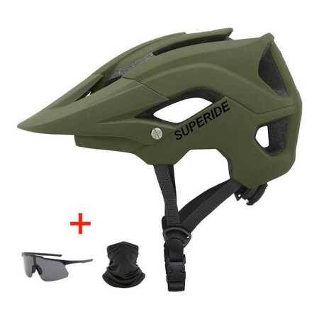 Khaki Green Bike Helmet with Glass Neck and Face Warmer Combo