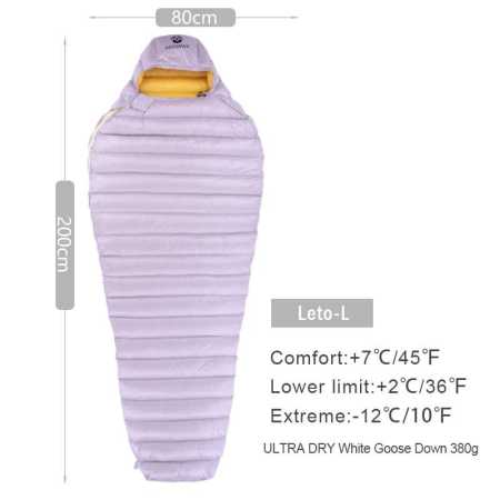 Leto Large Grey Sleeping Bag Ultra lightweight 2 to 7 Degrees