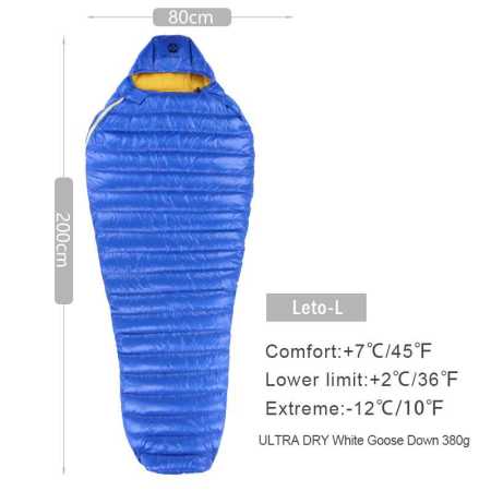 Leto Large Sleeping Bag Ultra lightweight 2 to 7 Degrees