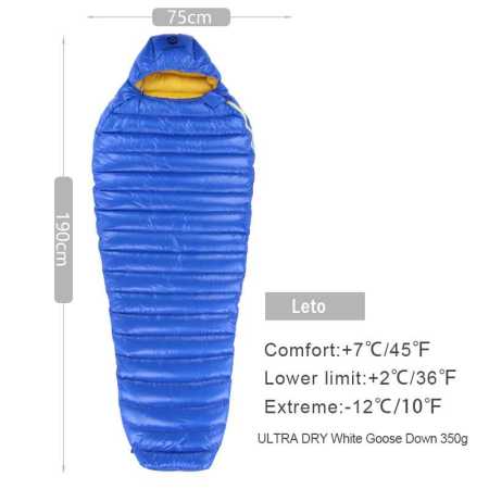 Leto Medium Blue Sleeping Bag Ultra lightweight 2 to 7 Degrees