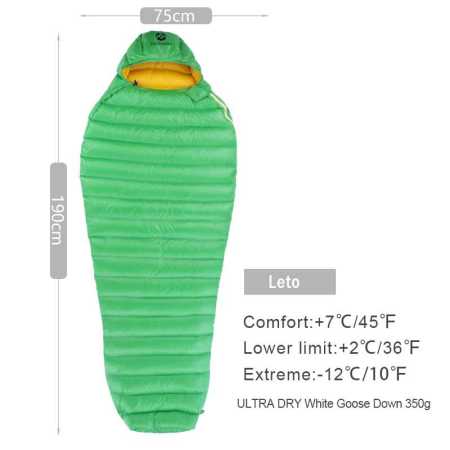 Leto Medium Green Sleeping Bag Ultra lightweight 2 to 7 Degrees