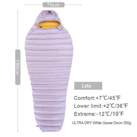 Leto Medium Sleeping Bag Ultra lightweight 2 to 7 Degrees