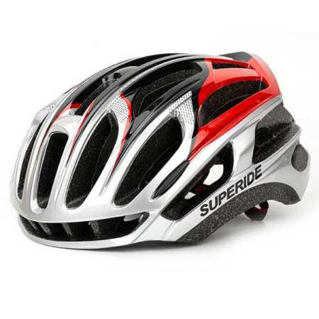 MTB and Road Bike Helmet Red Black and Silver