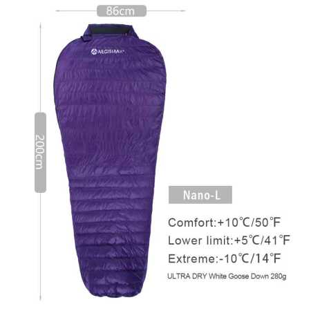 Purple Sleeping Bag Ultralight 5 to 10 Degrees Large