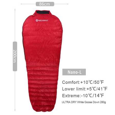 Red Ultralight Sleeping Bag 5 to 10 Degrees Large