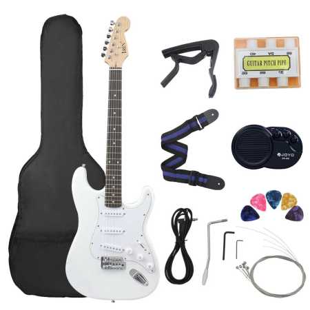 White ST Electric Guitar 39 Inch 6 String 21 Frets with Accessories