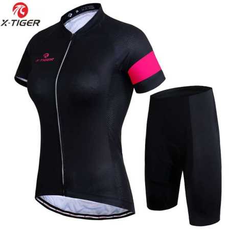 Womens Bike Shirt and Shorts Set for Cycling Black and Pink