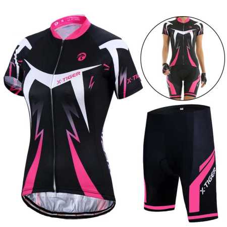 Womens Cycling Pants and shirt Set Black with Pink and White