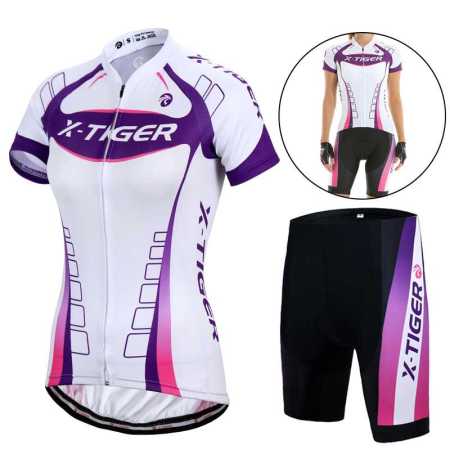 Womens Cycling Shirt and Shorts Set Black White Pink and Purple
