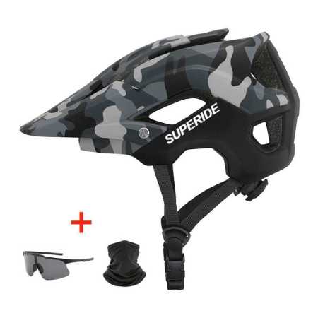camo Black anf Grey Bike Helmet with Glass Neck and Face Warmer Combo